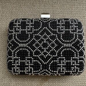 INC International Concepts Black and Silver Beaded Clutch NWT